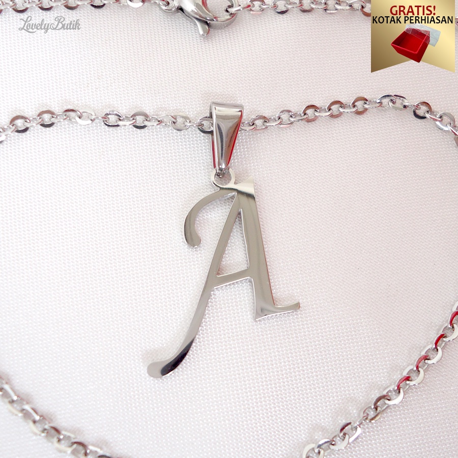 Kalung Huruf Abjad Titanium Anti Karat Dan Luntur Latina Kalung Inisial Huruf A BONUS KOTAK PERHIASAN - Lovelybutik
