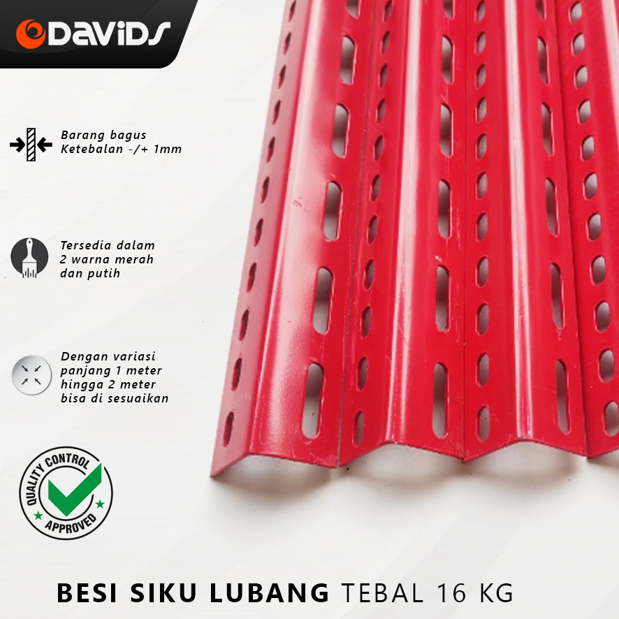 Besi Siku Rak Serbaguna Lubang Panjang Tebal Merah Putih