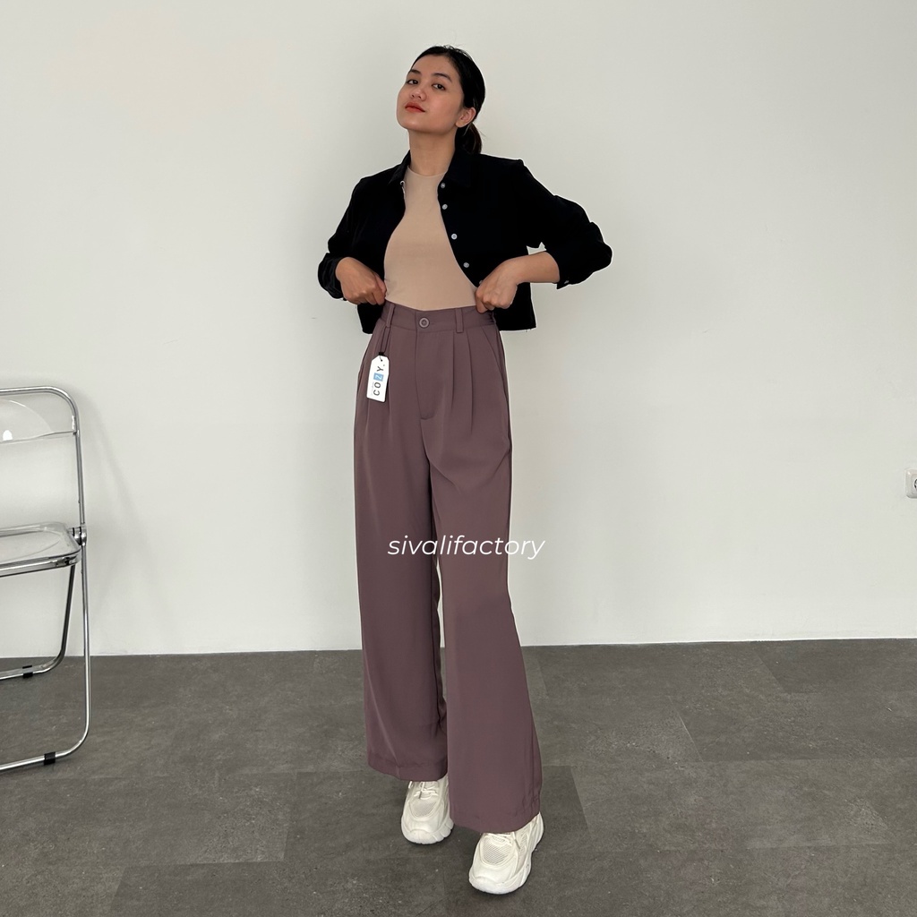 SIVALI Loose Pants 332 Trousers Wanita [PART 2] Celana Anti Kusut - Celana Kulot Wanita - Celana Kantor Formal / Casual