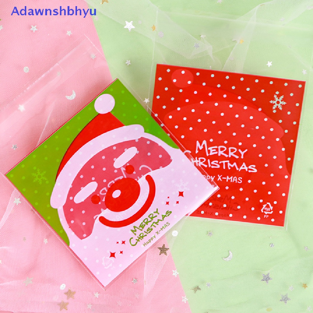 Adhyu 100pcs/pack Merry Christmas Cookie Candy Self-Adhesive Bags Kantong Kue10 * 10cm ID