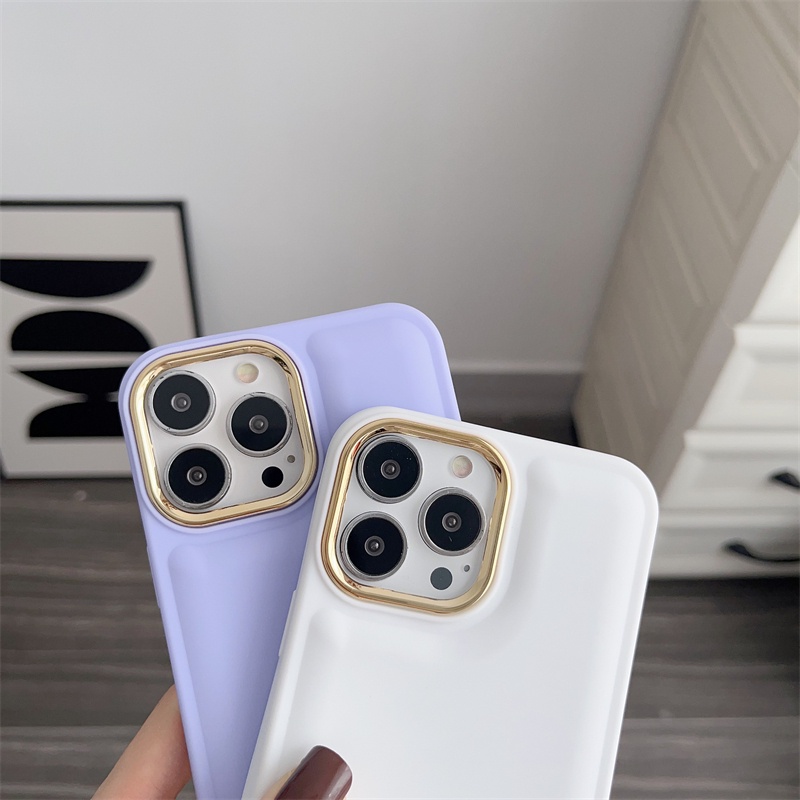 IPHONE Casing Pelindung Full Silikon Padat Iphone11 12 13 14 Pro X XS Max XR 7 8 14 Plus Casing Desain Lensa Lingkaran Metal