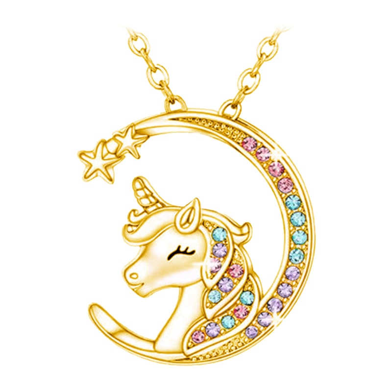 Unik Fashion Wanita Kristal Birthstone Unicorn Kalung Untuk Perempuan Unicorn Perhiasan Untuk Remaja Perempuan Putri Hadiah Pesta Ulang Tahun