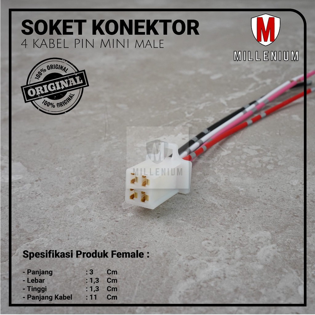 SOKET KONEKTOR / SOCKET SAMBUNG MOBIL MOTOR 4 PIN KECIL / MINI + KABEL - 4PIN CEWEK MINI