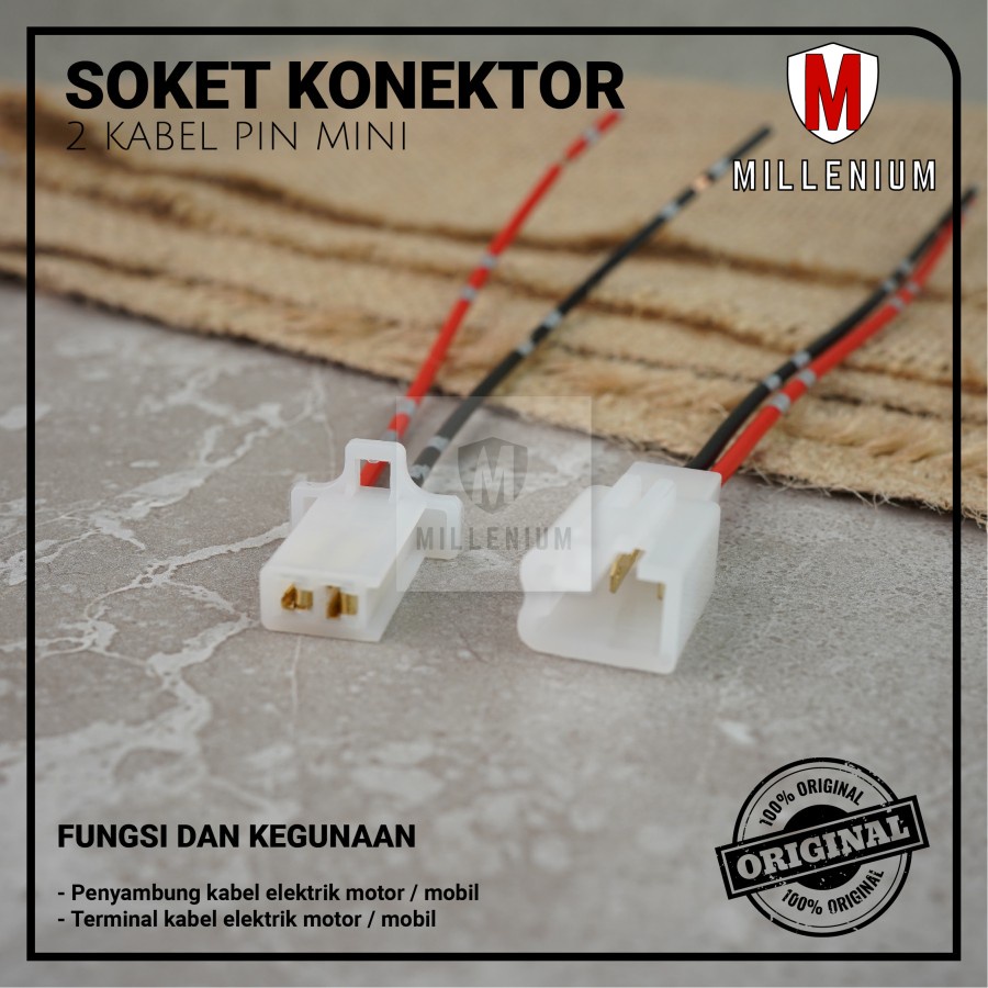 SOKET KONEKTOR / SOCKET SAMBUNG MOBIL MOTOR 2 PIN KECIL / MINI + KABEL