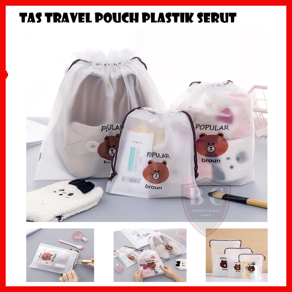 Travel Pouch Serut Motif LINE Karakter Travel Pouch Organizer 1 Set