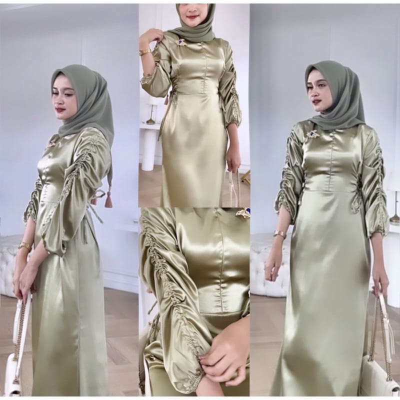 BINTAN DRESS LUXURY BAHAN SILK DRESS WANITA KONDANGAN BRIDESMAID DRESS SERUT DRESS SATIN