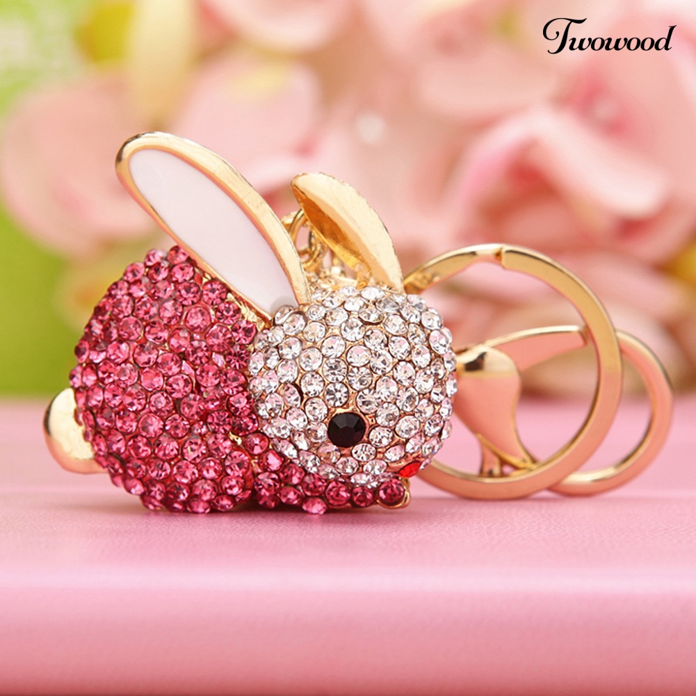 Twowood Lovely Rabbit Full Rhinestone Keychains Gantungan Kunci Gantungan Kunci Dompet Tas Liontin