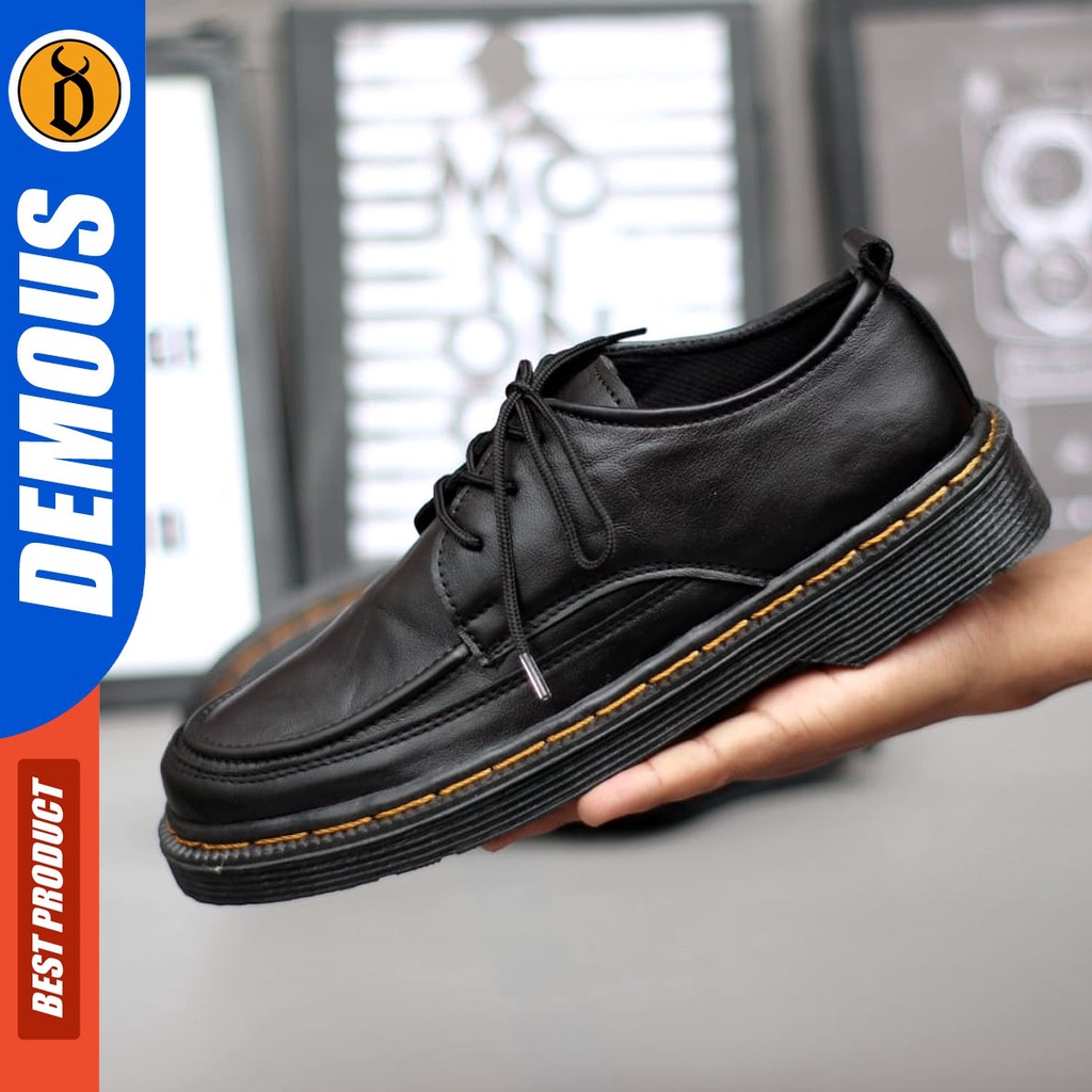 DEMOUS Blacksun - Sepatu Pantofel Kerja Formal Kulit Asli Casual Kerja Hitam Pria