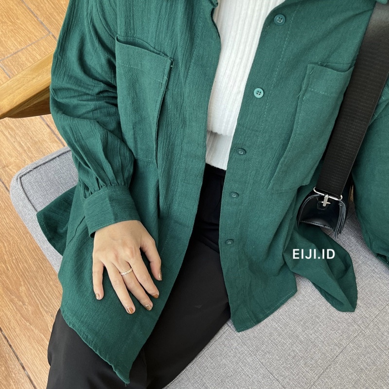 Kemeja Linen Crinkle Oversize - Gea Niki Top Shirt Lengan Panjang Wanita