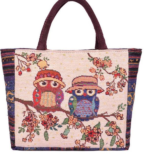 Ready Stock.. Tas Tangan Wanita/Tas Etnik/Tas Bahan Kain Kanvas Motif Owl