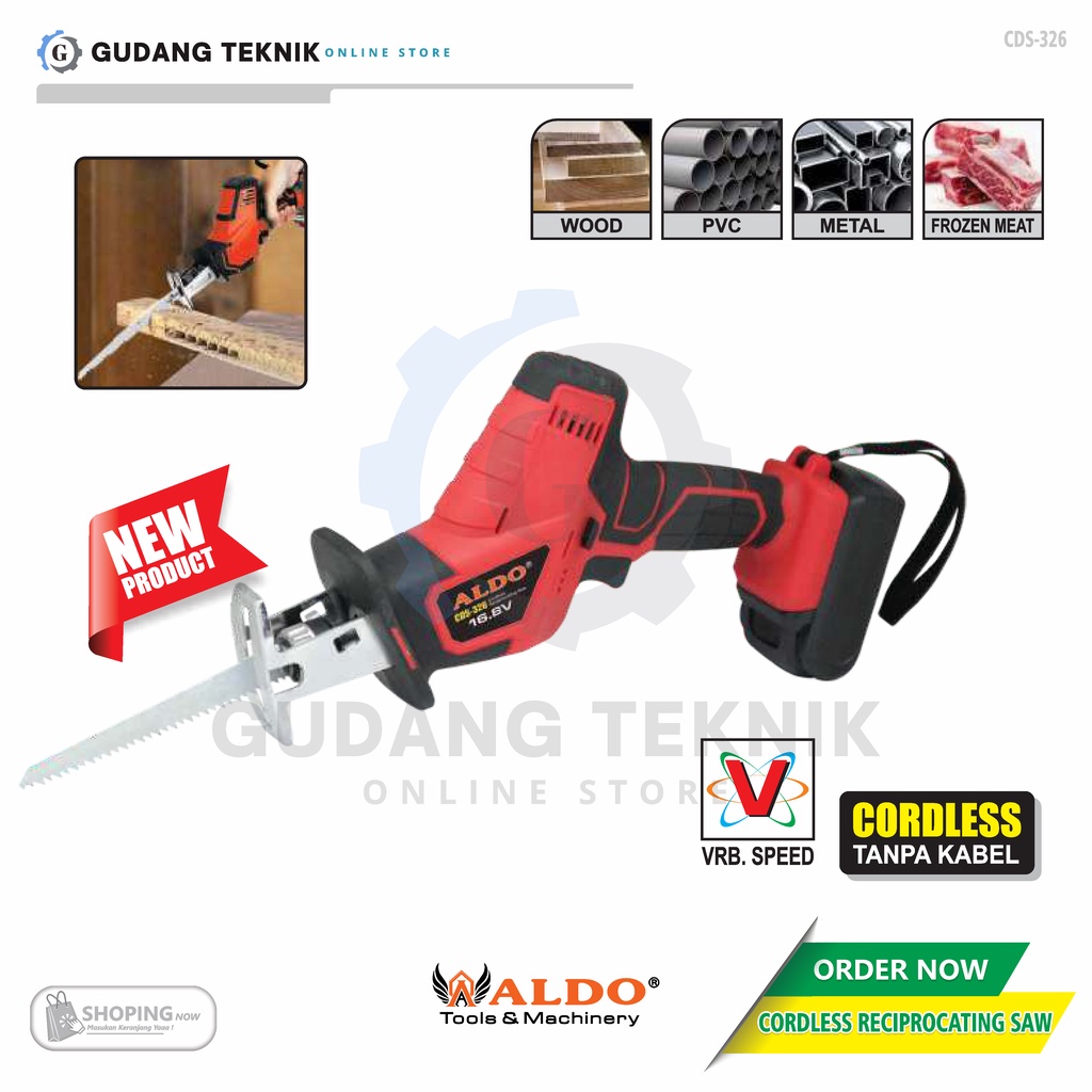 Cordless Recipro Saw 65mm ALDO CDS-326/ Mesin Gergaji Baterai 16.8V ALDO CDS 326 - Reciprocating Saw ALDO CDS326