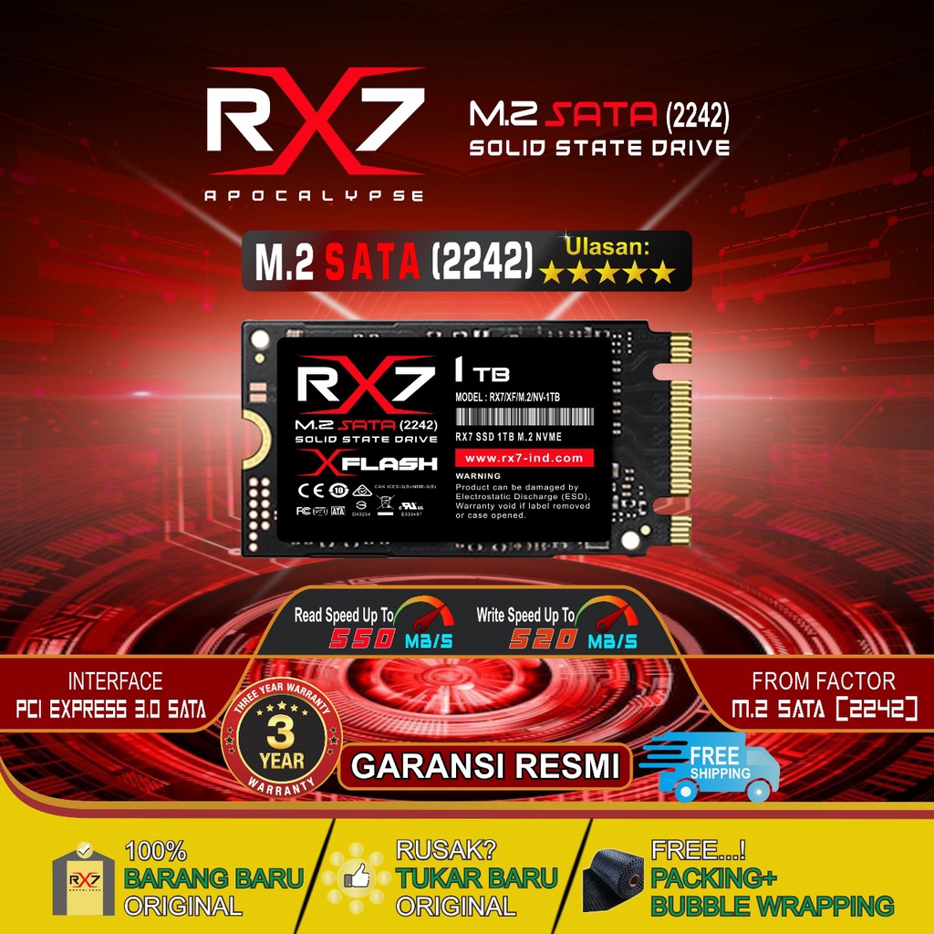 SSD RX7 M2 SATA 1TB 2242 M.2 SATA / M2SATA GARANSI RESMI 3 TAHUN