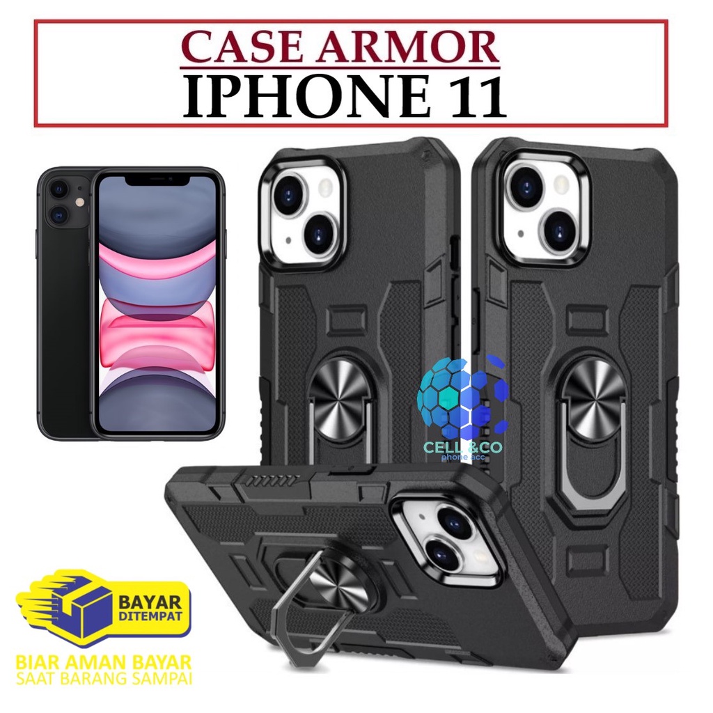 Case Armor IPHONE 11 Iring Cincin Magnetic Kesing Hp Protect kamera Premium Hard Case Standing Robot Pelindung Kamera