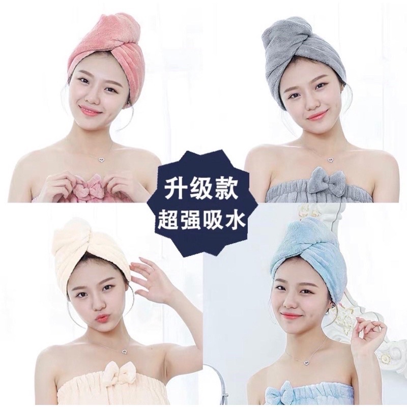 Handuk Keramas Pengering Rambut Microfiber Hair Drying Towel Cap Model Kancing