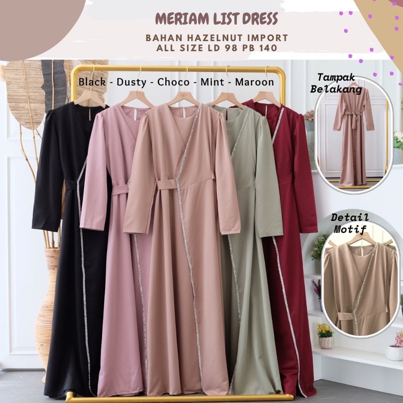 Meriam List Dress Ld 98/Dress Sage/Dress Pesta/Dress Pengajian/Dress Bridesmaid/Dress Lebaran