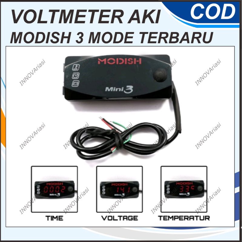 VOLTMETER MODISH DIGITAL WATERPROOF MULTIFUNGSI 12V DC: PENGUKUR SUPLAY ARUS ADAPTOR PENGUKUR TEGANG