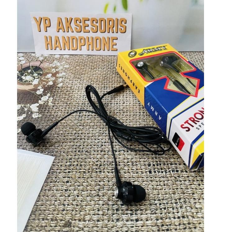 Mega MaxEarphone - Handsfree - Headset ORIGINAL ARMY STRONG BASS WITH MIC HF Extra Bass