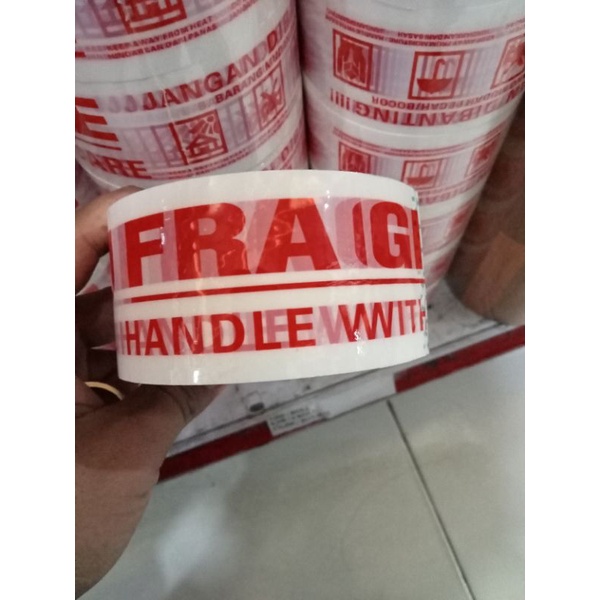 

PUTIH Lakban Fragile Jangan Dibanting Opp Tape Joyko OPP 48 mmx50mx6Roll