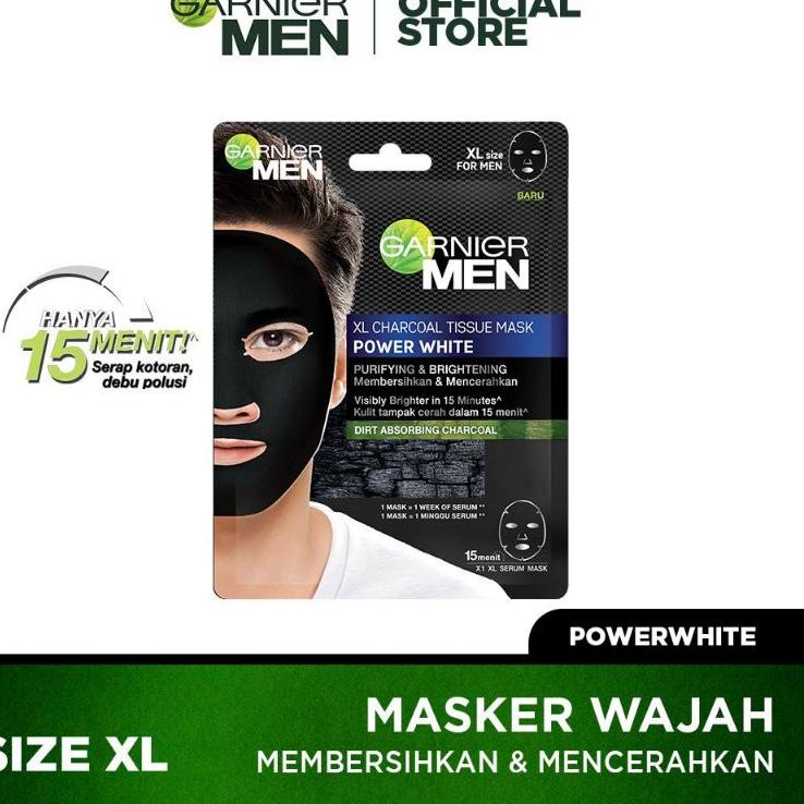 Terlaris Garnier Men Power White XL Charcoal Brightening Masker Serum Wajah Pria Tissue Mask