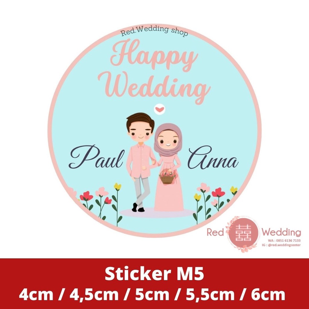 [M1-M6] Custom Sticker Muslim Series Wedding Custom Nama Groom Bride dan Tanggal Pernikahan UKURAN 4CM / 5CM / 6CM