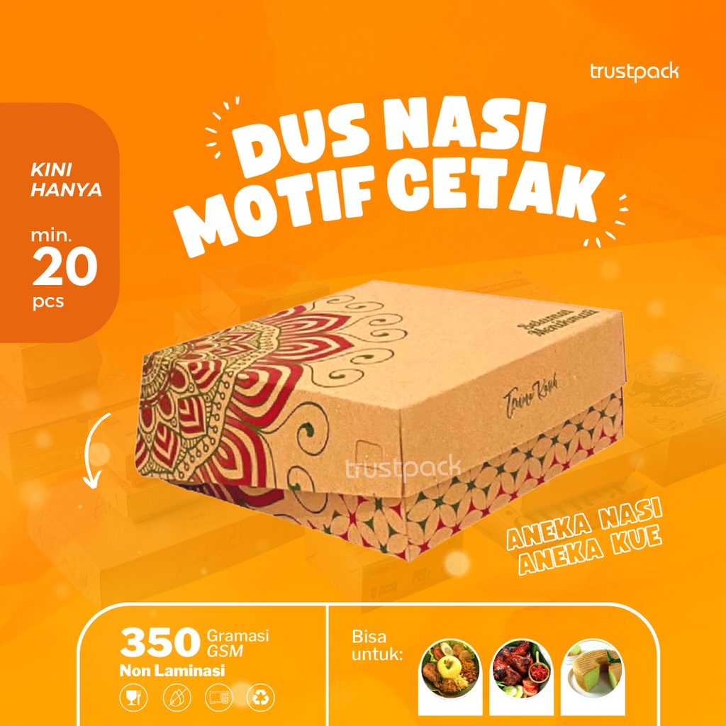 DUS NASI 20x20 MOTIF BOX KOTAK NASI KRAFT PAPER COKLAT MURAH TEBAL