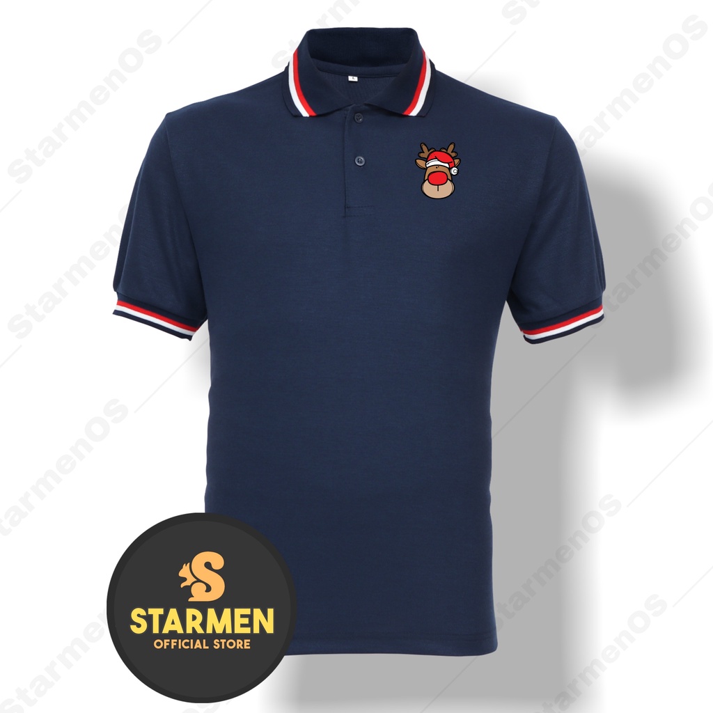 Kaos Polo Shirt Pria Kerah Logo Chirstmas Deer