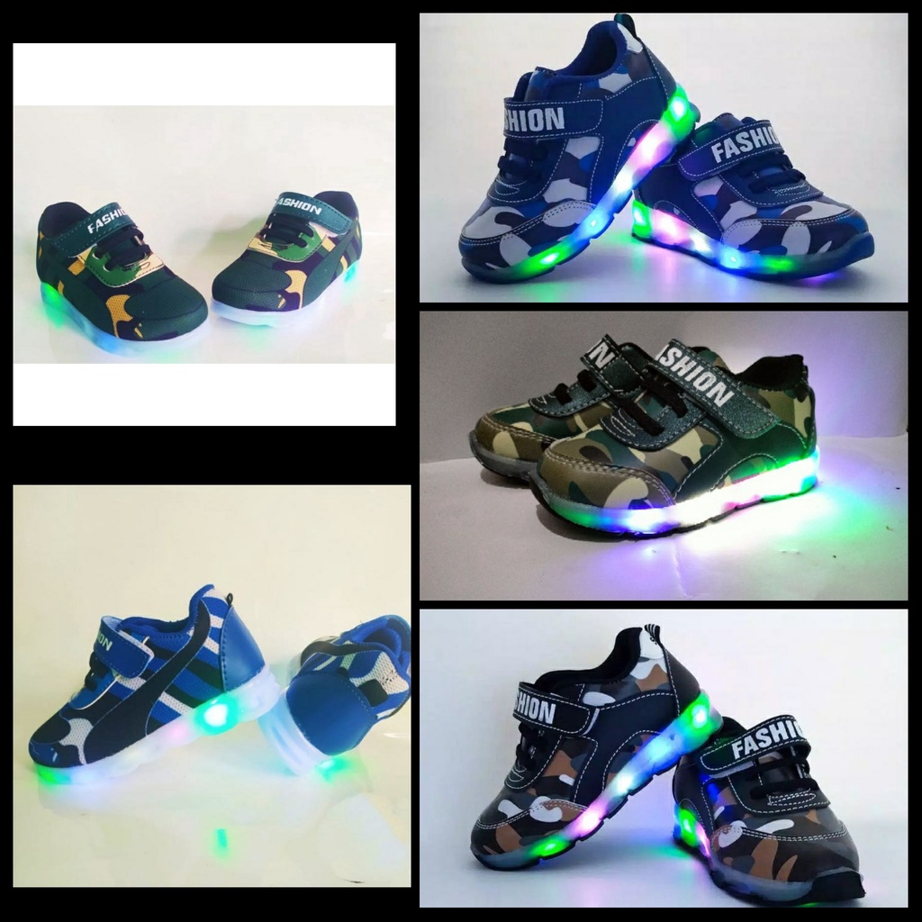 Sepatu Sneakers Army Lampu LED Nyala Anak Laki-laki Keren 1 2 3 4 5 6 7 Tahun/ Sepatu Kets Kasual LE