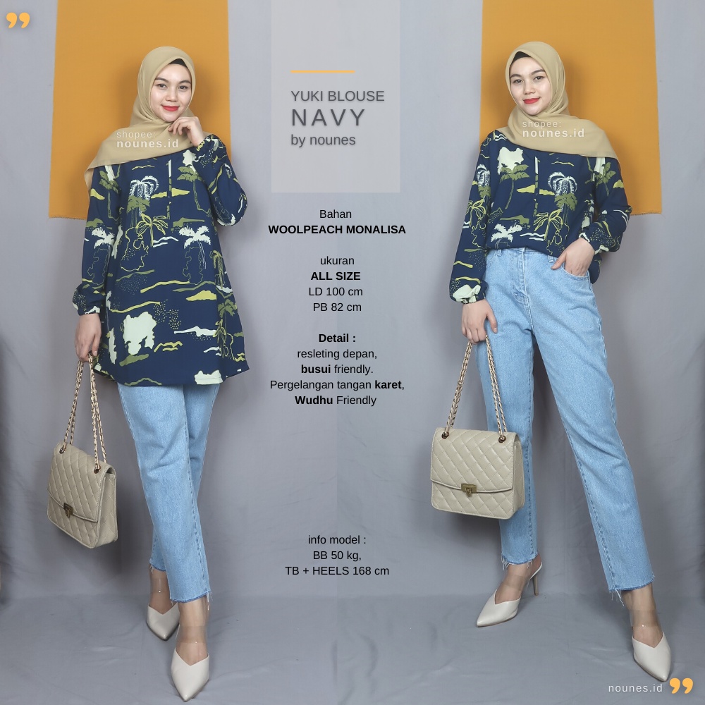 Nounes Yuki Blouse casual tangan panjang matt Woolpeach Monalisa All Size LD 100