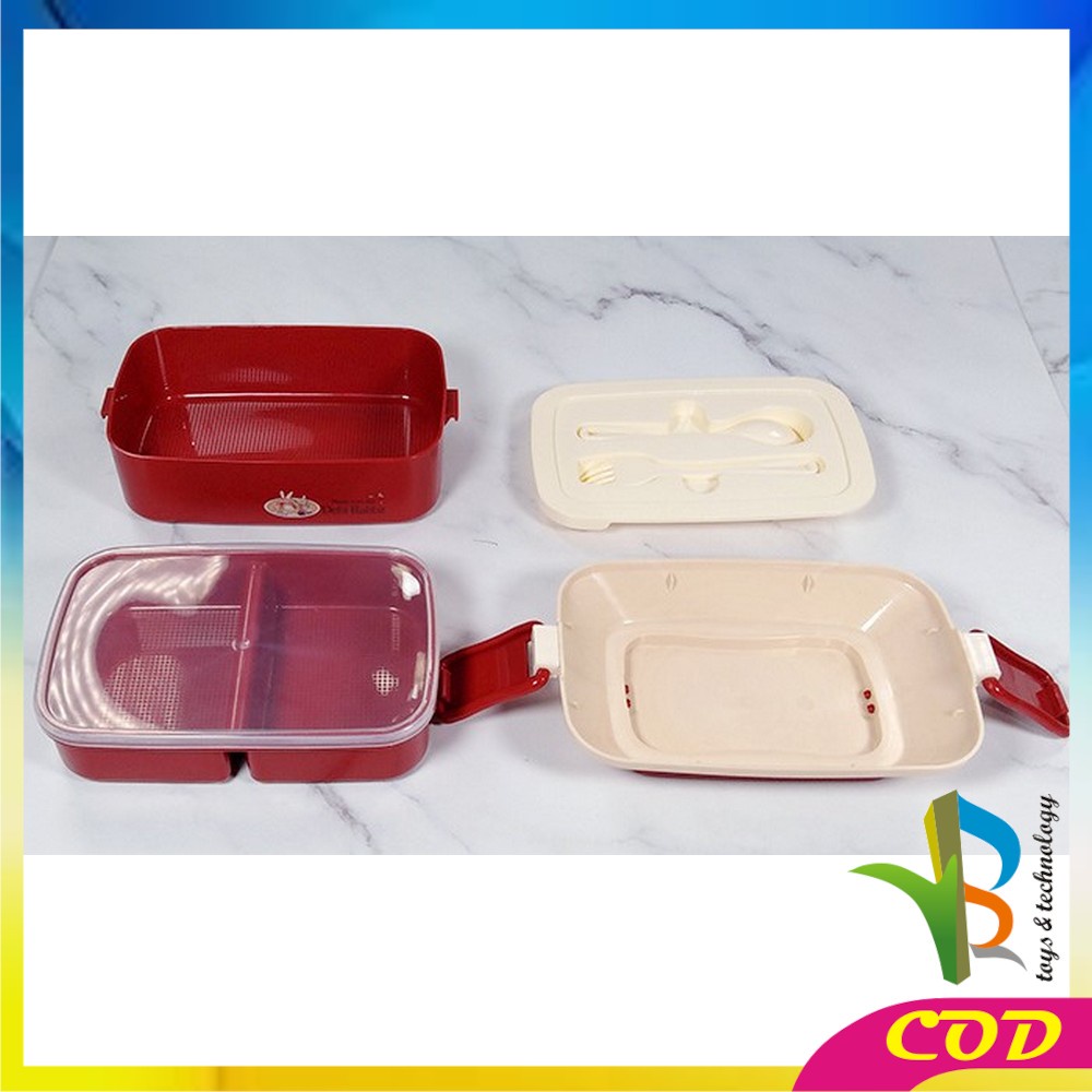 RB-C758 Tempat Makan 2 Susun Lunch Box Anti Tumpah / Kotak Makan Siang / Kotak Bekal Set Sendok Garpu