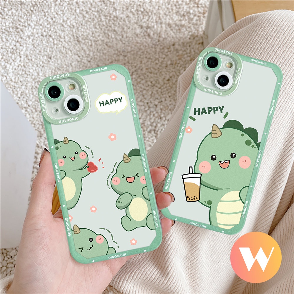 Kartun Case Kompatibel Untuk iPhone 7Plus 11 13 12 14 Pro Max X XR 8 6s 6 7 Plus XS Max SE 2020kecil Lucu Dinosaurus Teh Susu Mata Malaikat Shockproof Lembut Tpu Phone Cover