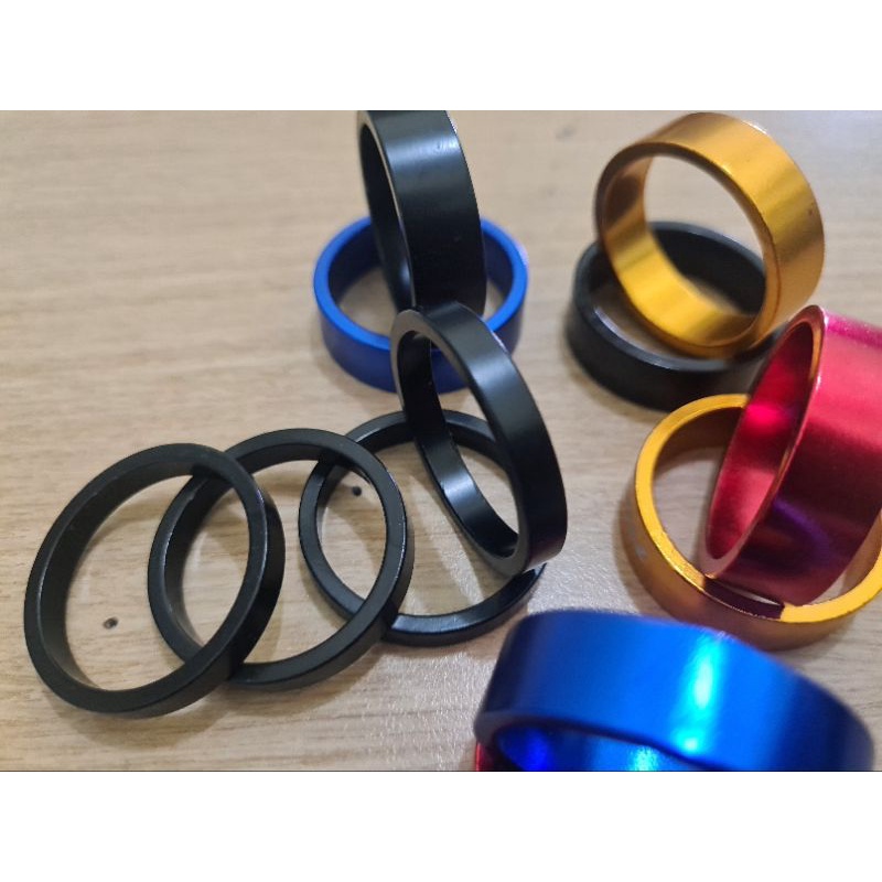 Ring Spacer Spicer Headset Stem Sepeda Ukuran 5mm 10mm 5 mm 10 mm 1cm 0.5cm alloy Aluminium Warna Biru Gold Merah Hitam