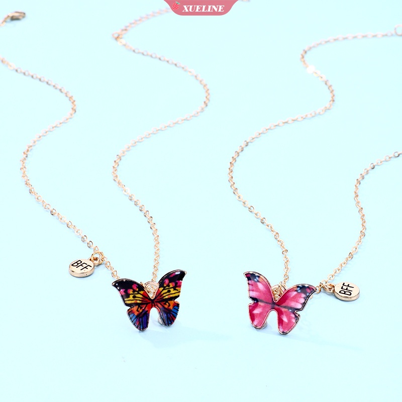 1pasang fashion enamel Kupu-Kupu Liontin Kalung BFF Teman Baik Paduan Kupu-Kupu Liontin Perhiasan Hadiah Berkah [ZXL]