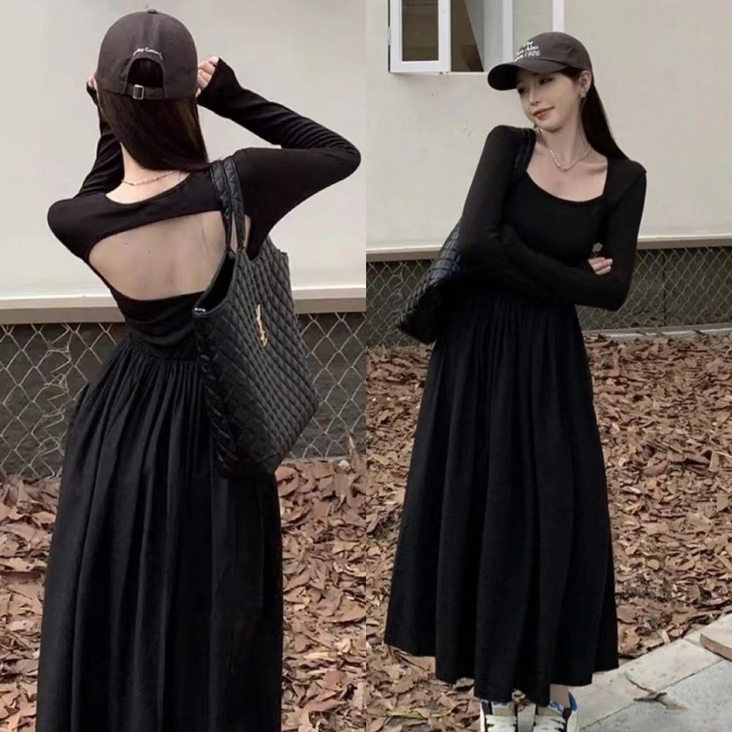 Korean Long Dress Backless U - Neck Rayon Premium 1585 (S-XL)