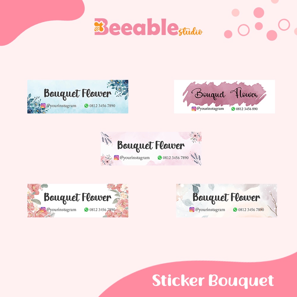 Jual [46pcs] Sticker Buket Bunga Tema Warna Putih Custom 6x2cm Shopee