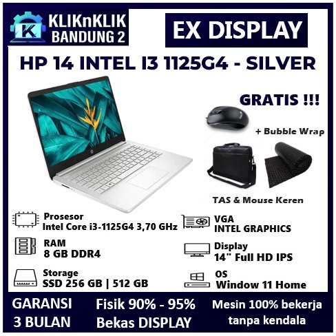 LAPTOP EX DISPLAY HP 14 INTEL CORE I3 GEN 11th 14" FHD IPS SILVER