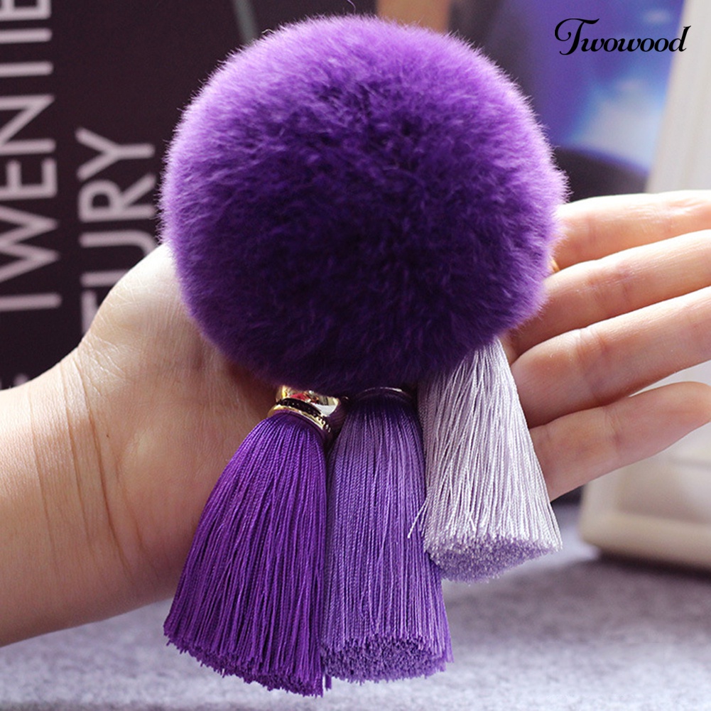 Twowood Soft Pom Pom Faux Fur Keychain Fluffy Ball Bag Gantungan Kunci Mobil Rumbai Liontin Dekorasi