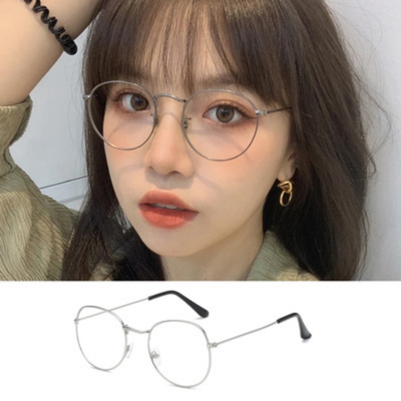 (YUZHU) Korea Fashion Ultra Ringan Dan Ultra Tipis Logam Bingkai Bulat Anti Cahaya Biru Kacamata Wanita