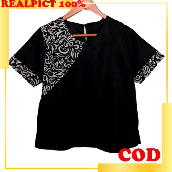 311 Navy Wajig Baju Batik Wanita Blouse Atasan Jumbo Ld 120Cm Katun Bigsize Xxl Xxxl Baju Blus Ibu H