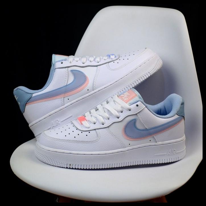 Nike Air Force 1 Original Women White Double Swoosh Light Blue