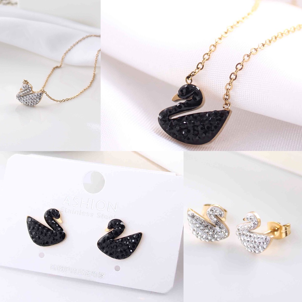 Set Titanium Kalung Dan Anting Bebek Permata Fashion Jewelry 4234/3611