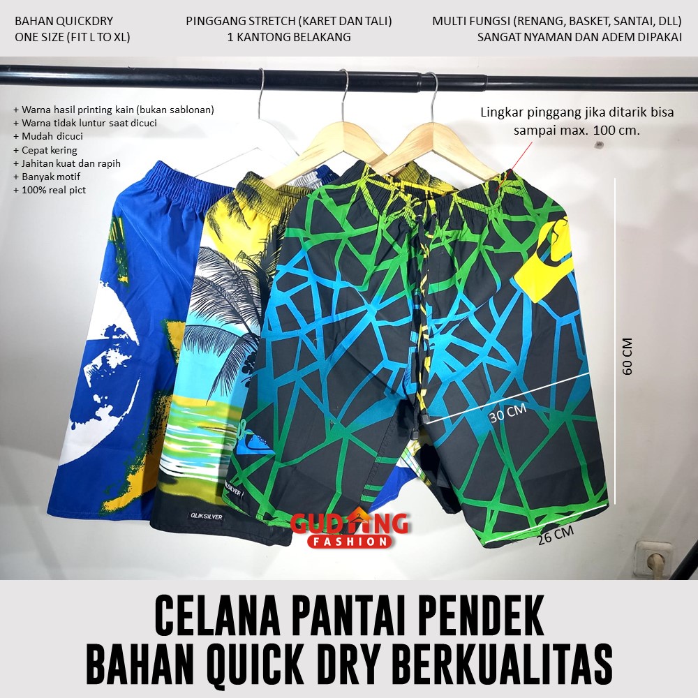 Celana Pendek Pantai Pria Polyester Biru – CLN 1086