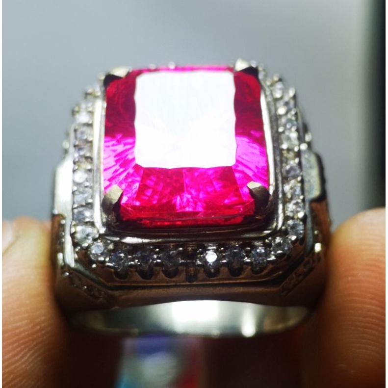 Cincin permata Pink topaz concave kotak higt Quality crystal