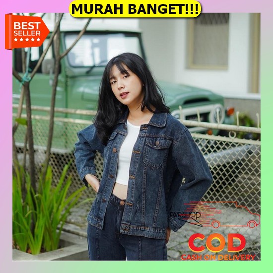 Jaket Oversize Jumbo Wanita Jacket Jeans Cewek Kekinian Jins Korea Ove Mc Girl - Jaket Jeans Resleti