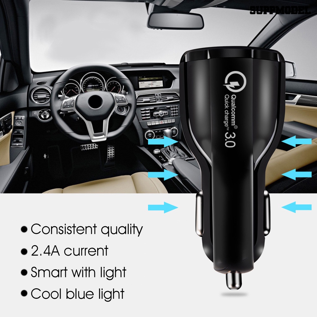 [Auto] Charger Mobil 3.0QC Dengan Cahaya Biru Dual Port Stabilitas Tegangan Tanpa Pemanas USB Charger Adaptor Mobil Untuk Mobil