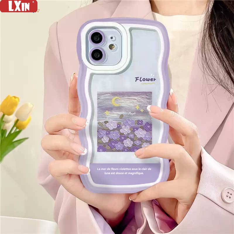 New Case Realme 10 C33 C30 C31 C35 C21Y C25Y C21 Realme C11 C25 C17 C15 C12 C3 C2 Realme 8i 7i 5i 6i 7 Pro Lukisan Cat Minyak Bunga Ungu Gelombang Tepi TPU Phone Case Cover