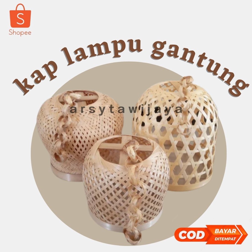 Kap lampu bambu gantung dekorasi aesthetic - kap lampu hias full vernis - kap lampu bambu dekorasi c