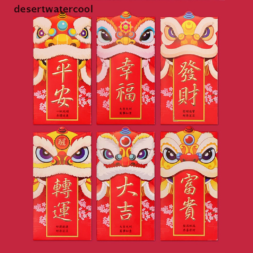 Deid 6Pcs Amplop Merah Tahun Baru Kreatif Lion Dance Kartun Tahun Baru Amplop Merah Martijn