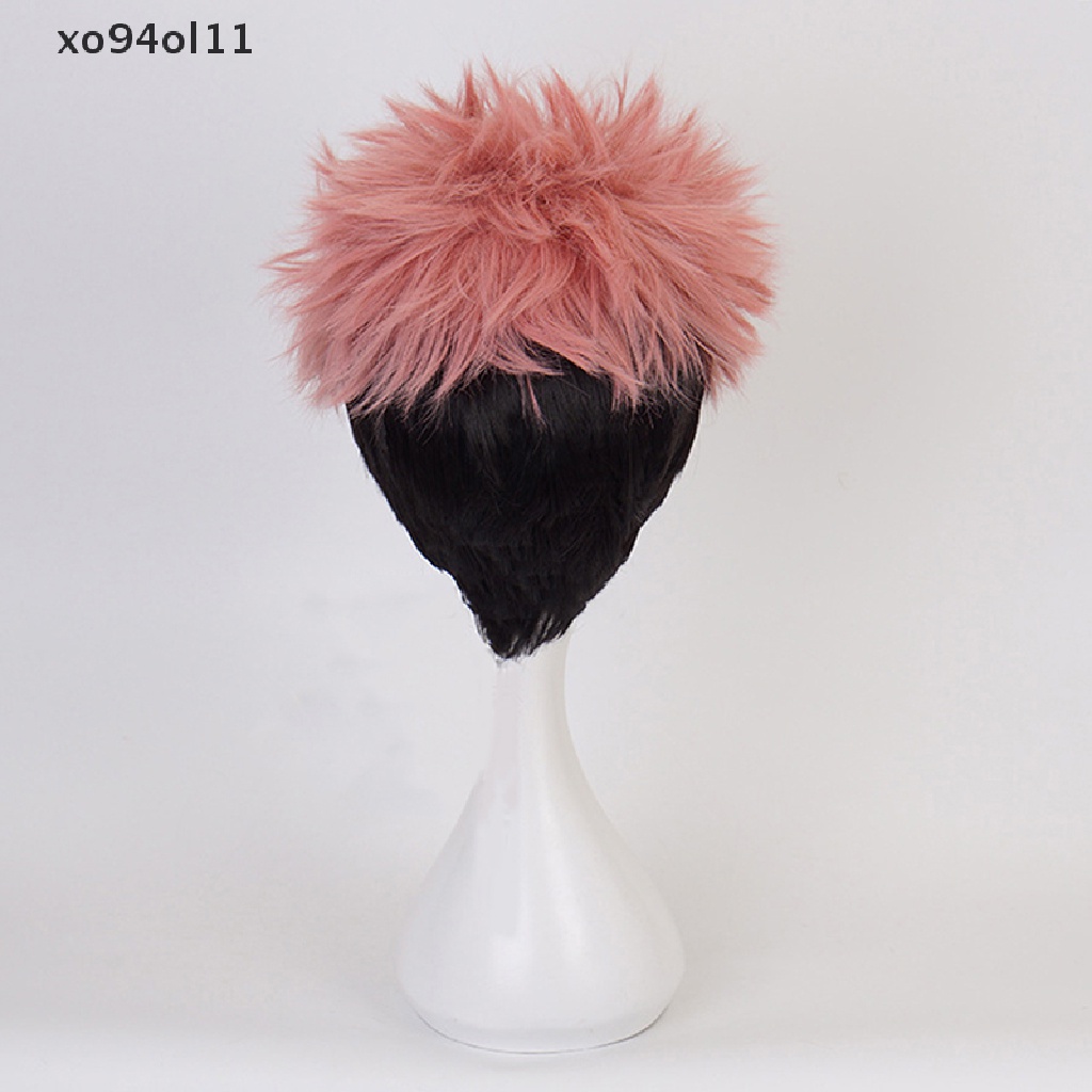 Xo Anime Jujutsu Kaisen Cosplay Yuji Itadori Wig Pink Hitam Pendek Tahan Panas Serat Rambut Wig Pesta Wig Cosplay Wig OL