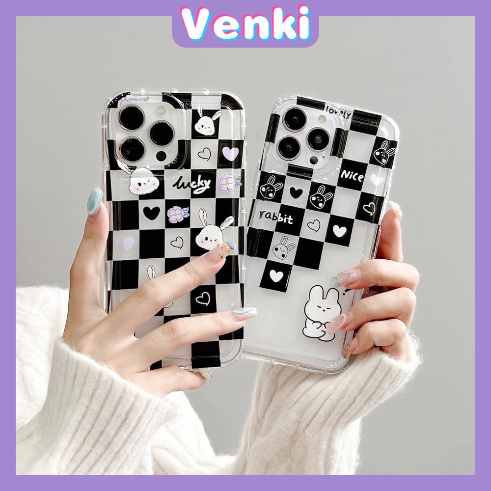 Case For iPhone 14 Pro Max TPU Soft Jelly Airbag Case Checkerboard Bunny Clear Case Camera Protection Shockproof For iPhone 14 13 12 11 Plus Pro Max 7 Plus X XR