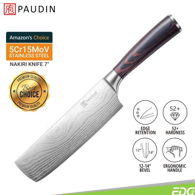 Pisau Dapur Paudin N6 Premium Kitchen Nakiri Knife 7" Stainless Steel